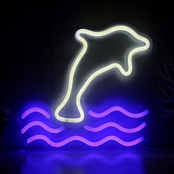 Delfīnu Neona Gaismas LED Neona Zīme Sienas Gaismas Guļamistaba Dekorēšana Kāzu Joslā Valentīna Diena Puse USB Ziemassvētku Nakts Gaismas