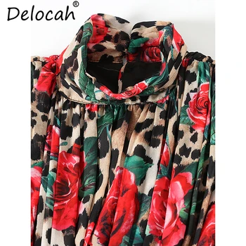 Delocah 2019 Sieviešu Vasaras Kleitas Skrejceļa Modes Laternu Piedurknēm Leopards Izdrukāt Elastīgs Viduklis Elegants Vintage Puse, Garās Kleitas