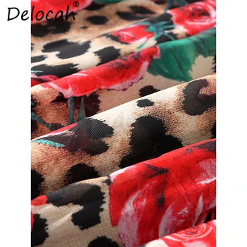 Delocah 2019 Sieviešu Vasaras Kleitas Skrejceļa Modes Laternu Piedurknēm Leopards Izdrukāt Elastīgs Viduklis Elegants Vintage Puse, Garās Kleitas