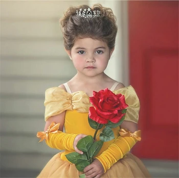 Deluxe Skaistums un Zvērs Halloween Belle Kostīmu Bērnu Pūkains, Meitene Princese Belle Kleitu Elegants Svinīgā Kleitas Meitenēm