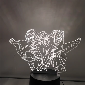 Demon Slayer Rīcības Anime 3D Nakts Gaisma Tanjirou Nezuko Kids Guļamistaba Dekors Apgaismojums 7 Krāsas, Touch Optiskā Ilūzija Galda Lampa