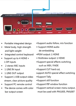 Devicewell HD Video 5CH Komutatoru 4CH-HDMI Kabeli - Savietojams + 1CH-DP HDS7105-V21 PGM PVW Multi-view SAMAISA IZBALINĀT tiešraide