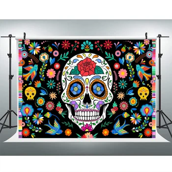 Dienā, Dead Fons Meksikas Fiesta Cukura Galvaskausa Ziedi Fotogrāfijas Fona Dia DE Los Muertos Decoration, Banner