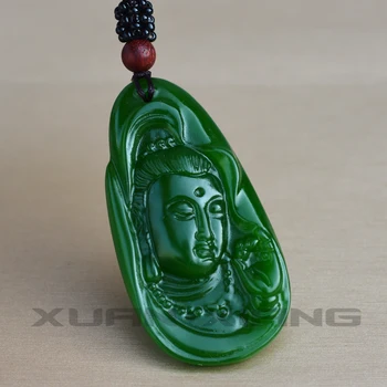 Dieviete Kulons Izgatavots Rotaslietas, Zaļš Nefrīts Avalokitesvara Bodhisatva Kuan Yin Patrons, Kaklarota, Kulons Bezmaksas Piegāde