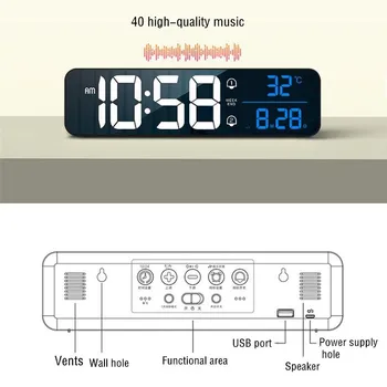 Digitālais Modinātājs Balss Kontroles Atlikt Mūzika LED Pulkstenis, Temperatūras Datums Displejs Galda Pulkstenis Digital Dzīvojamā Istaba Dekori