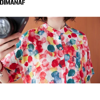 DIMANAF Plus Lieluma Vasaras Sieviešu Blūze, Krekls Kleita Beach Sundress Dāma Drukāt Dot Vestidos Kokvilnas Gadījuma Vaļēju Jaku Apģērbi