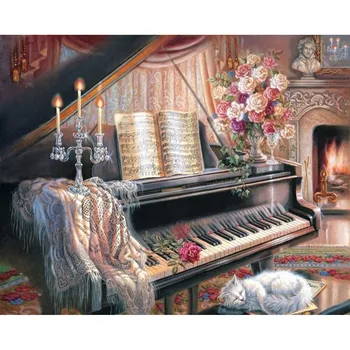 Dimanta Glezniecības Pilnībā urbt kvadrātveida/apaļā Klavieres kaķēns Mozaīkas DIY Dimanta Krāsošana krustdūrienu Izšuvumi Mājas Dekoru