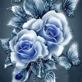 Dimanta Krāsošana Komplekti, Retro Blue Rose & Tauriņš, Pilna Urbt DIY Dimanta Mākslas Cross Stitch Krāsu skaits 40x40cm