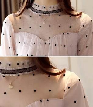 Dingaozlz 2020. gada Vasaras Gadījuma Šifona kreklu Jauno Modes Sieviešu Topi Salds Polka dot Acs Mežģīņu blūze Blusa
