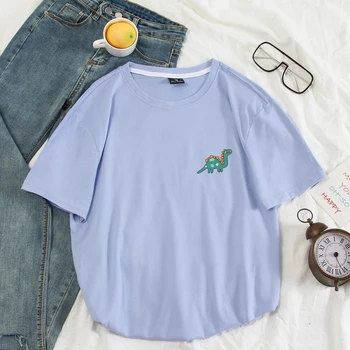 Dinozauru kabatas Drukāt sieviešu t Gadījuma Kokvilnas Hipster t krekls Pāriem Vasaras Top Īss Sleev Tee Tumblr Piliens Kuģis