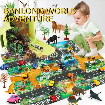 Dinozauru Pasaules Kartē Rotaļlieta Modelis Spēli Mat Pasaules Transporta Kartes Modelis Dizains Interaktīvs Bērnu Rotaļu Namiņš