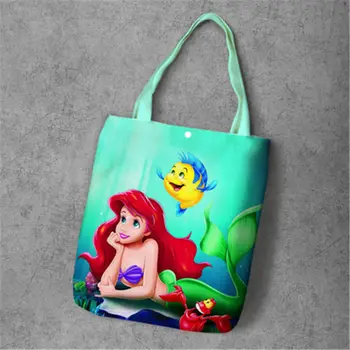 Disney arial princese Augstas ietilpības Karikatūra sirēna Audekls Totes shopper-iepirkšanās soma, dāmu somas plecu saldēti