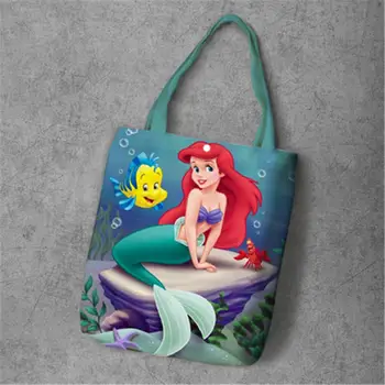 Disney arial princese Augstas ietilpības Karikatūra sirēna Audekls Totes shopper-iepirkšanās soma, dāmu somas plecu saldēti