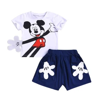 Disney Baby Meitenes Apģērbu Komplekts Kokvilnas Zēnu Apģērba Mickey Unisex Krekls Drēbes, Multfilmu Dizaineris Bebes Vasaras Tērpi Bērniem