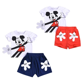 Disney Baby Meitenes Apģērbu Komplekts Kokvilnas Zēnu Apģērba Mickey Unisex Krekls Drēbes, Multfilmu Dizaineris Bebes Vasaras Tērpi Bērniem