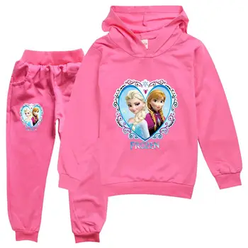 Disney Baby Meitenes Hoodies Komplekti Pavasara Rudens Bērnu Apģērbu Princese Elza Anna Druka Garām Piedurknēm Džemperis+Bikses Bērniem, Topi