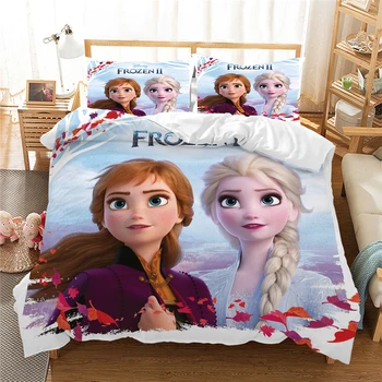 Disney Gultas Komplekts Anna Elsa Queen, King Size Frozen2 Gultas Komplekts Bērniem Meitene Sega Sedz, Spilvendrānas Mierinātājs, Gultas Komplekti