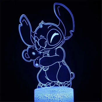 Disney Karikatūra 3D Lampas Lilo & Stitch LED Nakts Gaisma 3D ilūziju, Lampas Guļamistaba Dekorēšana ēsmas zivtiņu vadi Krāsains Galda Lampas Bērnu Dāvanas
