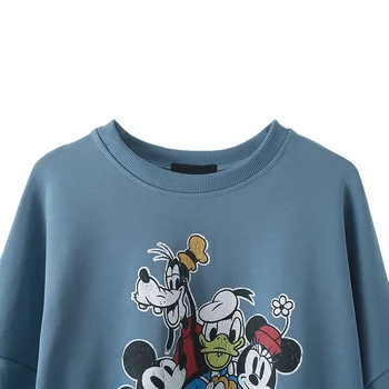 Disney Minnie Mickey Mouse Donald Duck Dumjš Karikatūra Izdrukāt Modes Sieviešu Krekls O-Veida Kakla Džemperis Ar Garām Piedurknēm Topi Harajuku
