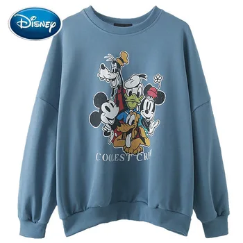 Disney Minnie Mickey Mouse Donald Duck Dumjš Karikatūra Izdrukāt Modes Sieviešu Krekls O-Veida Kakla Džemperis Ar Garām Piedurknēm Topi Harajuku