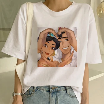 Disney Princess Sērijas Vīriešu, Sieviešu T-krekls Mūsdienu Multfilmu Īsām Piedurknēm Jasmīns Princese Un Aladdin Druka T Kreklu Valentīna Tee