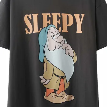 Disney Salds Priekšējā Atpakaļ sniegbaltīte un Septiņi Rūķīši Miegains Karikatūra Izdrukāt Sieviešu T-Krekls ar O-veida Kakla Džemperis ar Īsām Piedurknēm t-veida Topi