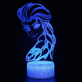 Disney Saldēti Princese, Karaliene Elza Anna Bērniem LED Nakts Gaisma Cute Dzīvnieku Olfa Svens 3D Ilūziju, Galda Lampa, Meitenes Xmas Dāvanas