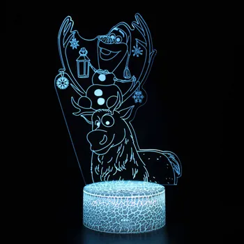 Disney Saldēti Princese, Karaliene Elza Anna Bērniem LED Nakts Gaisma Cute Dzīvnieku Olfa Svens 3D Ilūziju, Galda Lampa, Meitenes Xmas Dāvanas