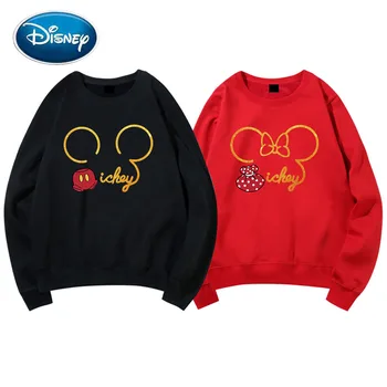 Disney Sporta Krekls Minnie Mickey Mouse, Karikatūra Vēstuli Izdrukāt Zelta Iedeguma O-Veida Kakla Pāriem Unisex Sievietēm Ar Garām Piedurknēm Topi 5 Krāsas
