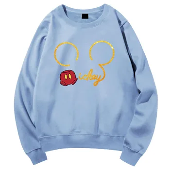 Disney Sporta Krekls Minnie Mickey Mouse, Karikatūra Vēstuli Izdrukāt Zelta Iedeguma O-Veida Kakla Pāriem Unisex Sievietēm Ar Garām Piedurknēm Topi 5 Krāsas