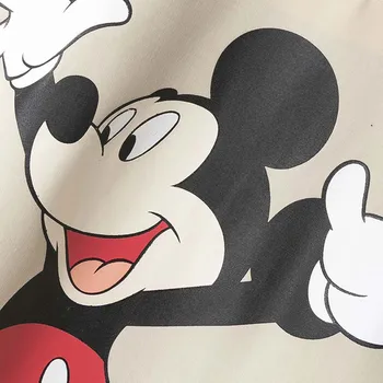 Disney Sporta Krekls Modes Mickey Mouse Vēstuli Karikatūra Izdrukāt Džinsa Raibs Vintage Sievietēm, O-Veida Kakla Garām Piedurknēm Harajuku Top Sieviete