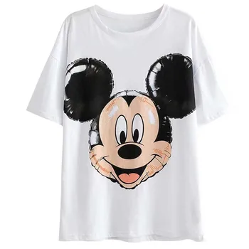 Disney Stilīgs Gudrs Mickey Minnie Mouse Donald Daisy Duck Suns Karikatūra Izdrukāt T-Krekls O-Veida Kakla Džemperis Ar Īsām Piedurknēm, Sieviešu T-Veida Topi