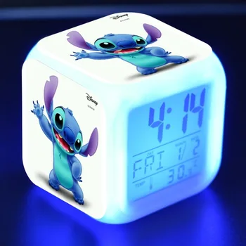 Disney Stitch Digitālais Modinātājs 7 Krāsains Mainās LED Anime Multfilmu Apgaismojums Guļamistabā Galda Skatīties Bērniem Ziemassvētku Dāvanas