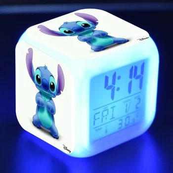 Disney Stitch Digitālais Modinātājs 7 Krāsains Mainās LED Anime Multfilmu Apgaismojums Guļamistabā Galda Skatīties Bērniem Ziemassvētku Dāvanas