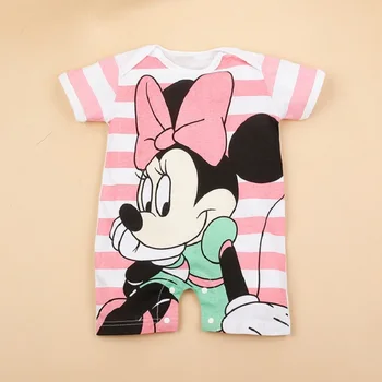 Disney Zīmolam Bērnu Kombinezonus Meitenēm, Zēniem Ar Īsām Piedurknēm Drēbes Mickey Minnie Mouse Svītru Drukāt Jaundzimušo Bebe Apģērbu Zīdaiņiem Un Kostīmi
