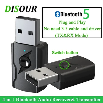 DISOUR 4 IN 1 USB Dongle 3,5 mm AUX Jack Stereo Mūzikas Audio Bluetooth 5.0 Tranmsitter Uztvērēju TV PC Automašīnas Komplektu Bezvadu Adapteri