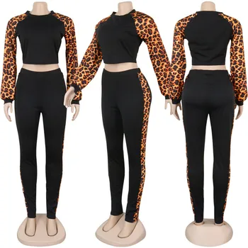 Divas Gabals, kas Sievietēm Kultūraugu Top un Zīmuli Bikses Kamuflāžas Raibs Leopards Drukāt Activewear Jogger Apģērbs Vairumtirdzniecības Dropshpping