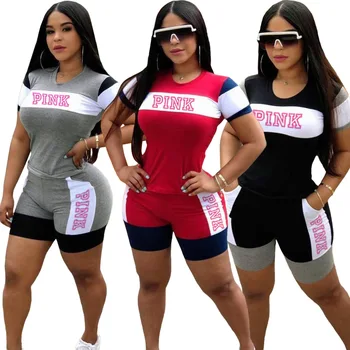Divas Gabals, Kas Sievietēm Rozā Apģērbs Vasaras Jaunpienācēju Ir 2021. Tracksuit Apģērbu Vēstuli Izdrukāt, Saskaņojot Gadījuma Biker Īss