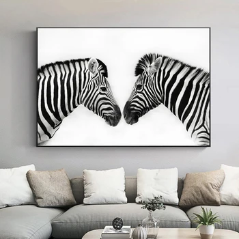 Divas Zebras Attēlu Drukas Sienas, Mākslas Plakāti Melnā Un Baltā Līnija Audekla Gleznas Dzīvniekiem Sienas Gleznojums, lai Dzīvojamā Istaba Cuadros