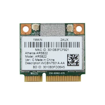 Divjoslu 300Mbps Wifi AR5B22 Bezvadu 802.11 bgn Pusi Mini PCI-E WLAN 2.4 G/5 ghz Wi-Fi + Bluetooth 4.0 COMBO Lan Tīkla karte