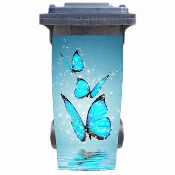 DIY 3D sapņains zilā butterflys noņemams, Ūdensnoturīgas Uzlīmes, Uzlīmes Atkritumu urnas miskastes Vāka uzlīme plakātu 120liter 240liter
