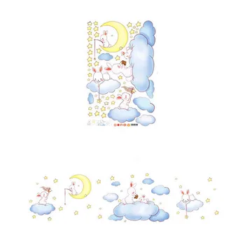 DIY Cute Karikatūra Guļamistaba Mēness un Zvaigznes Uzlīme Zieds Balts Mākonis Trušu Dzīvnieku Sienas Uzlīmes Bērnudārza Apdare