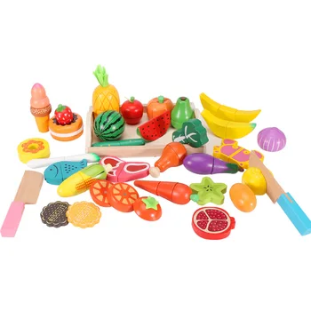 DIY Koka Izlikties, Spēlēt Virtuves Rotaļlietas Sagriezti Augļi Dārzeņi Simulācijas Virtuves Komplekts Agrīnās Izglītības Rotaļlietas Bērniem Bērniem Meitene