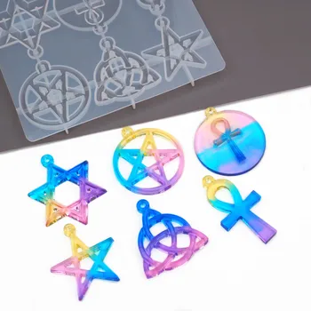 DIY Kristāla Epoksīda Sveķu Pelējuma Pentagramma Sešu Punktu UV Epoksīda Silikona Veidnē Kulons Rotaslietu izgatavošana Rīki Pelējuma Sveķi