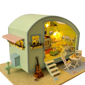 DIY Leļļu Nams Koka Leļļu Mājas Miniatūra leļļu namiņš Mēbeles Komplekts Rotaļlietas Bērniem Dāvanu Laiks, ceļojumu Leļļu Māju-016