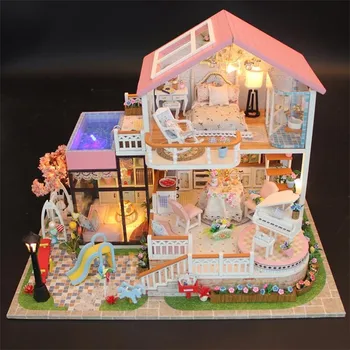 Diy Leļļu Nams Komplekts sweet House Miniatūru Mēbeles LED Gaismas mājās, kāzas, Dzimšanas dienas, Ziemassvētku Dāvana