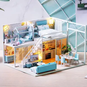 DIY Namiņš Koka leļļu Mājas Miniatūra leļļu mājas mēbeles, Mēbeles Komplekts Rotaļlietas Casa bērniem Ziemassvētku Dāvanu leļļu mēbeles māja