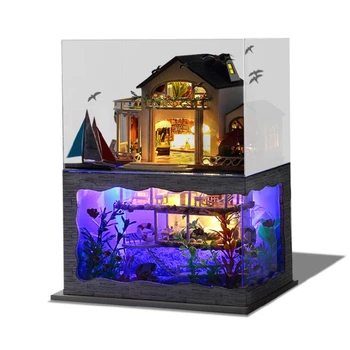 DIY Seaside Villa Modelis Puses-Samontēta Koka Rotaļlieta Dāvana Lelle Māja Dzimšanas dienas Dāvanu-Radošo Roku darbs Rotaļlietas