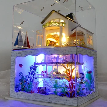 DIY Seaside Villa Modelis Puses-Samontēta Koka Rotaļlieta Dāvana Lelle Māja Dzimšanas dienas Dāvanu-Radošo Roku darbs Rotaļlietas