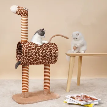 DIY Žirafe kaķu skrāpējumiem pēc rotaļlietas virves Sizala Virves Pet Lekt Rotaļlietas Koks Kaķu Kāpšanai Rāmis Kaķēni Pet Māja Spēlēt Tower